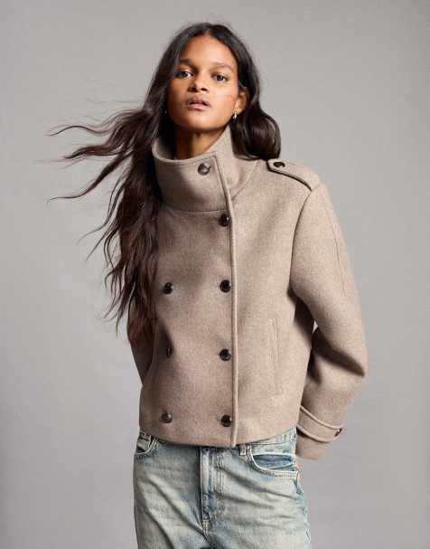 Bershka Felt-effect double-breasted jacket in beige - view 1
