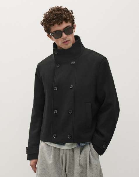 Bershka Felt-effect jacket with funnel neck in black - view 1