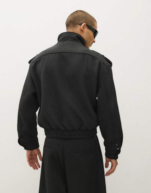 Bershka Felt-effect jacket with tabs in black, 4 of 6