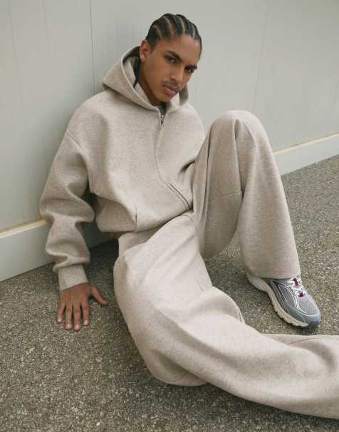 Bershka Felt texture zip-up hoodie in light grey - view 1