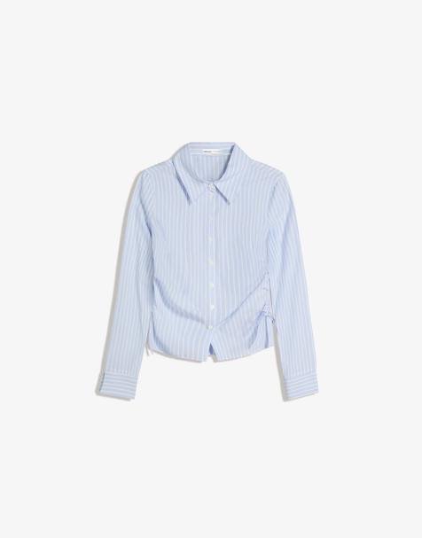 Bershka – Figurbetonte Bluse in Jeansblau mit geraffter Seite - view 1