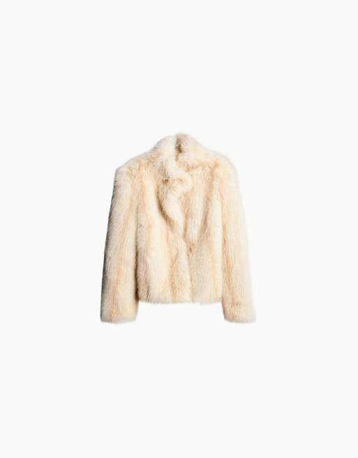 Bershka figurnära jacka med vadderade axlar i ecru, 5 av 5