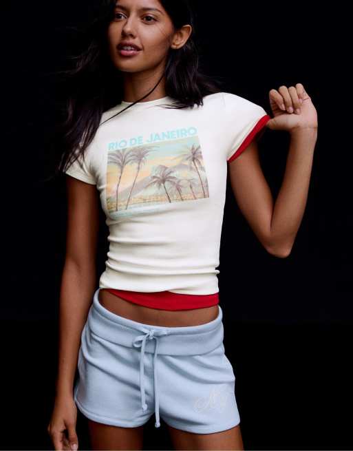 Bershka figursydd mönstrad t-shirt i vitt, 3 av 5