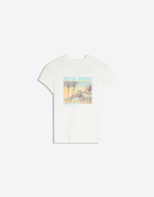 Bershka figursydd mönstrad t-shirt i vitt, 4 av 5