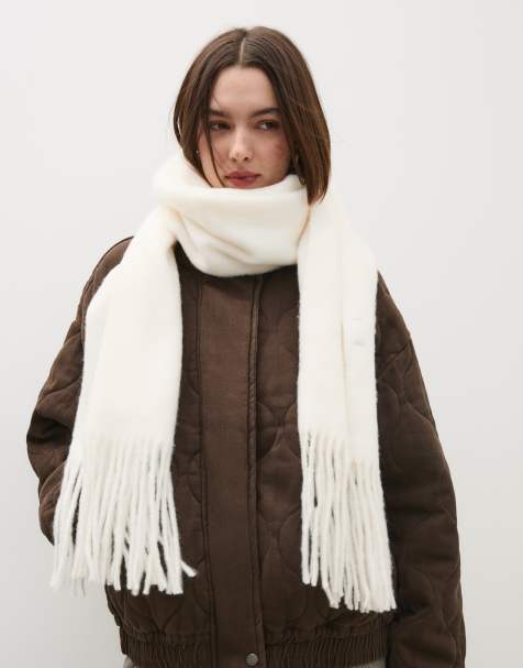 Bershka fijne sjaal met franjes in wit - view 1