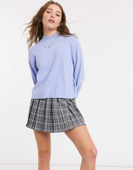 Bershka - Fijnmazige trui met pofmouwen in lichtblauw