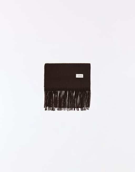 Bershka Fine fringed scarf in brown, 3 of 4