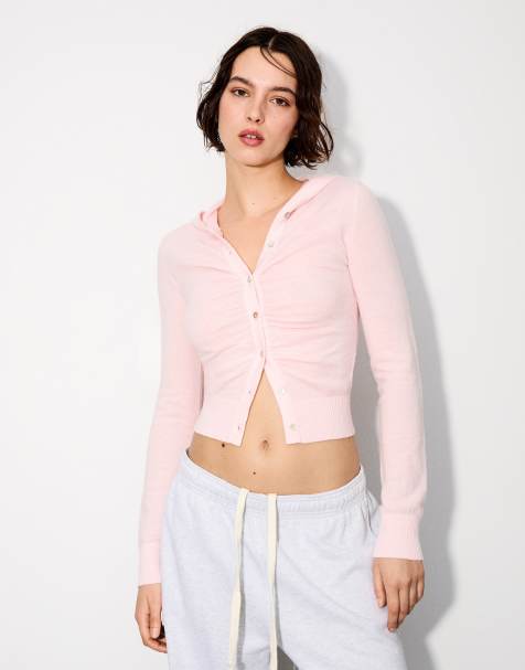 Bershka Fine hooded cardigan in pink - view 1