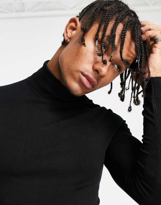 Black fine knit polo neck sale