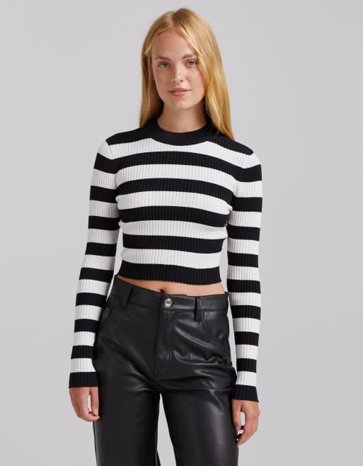 Bershka fine knit striped sweater in mono