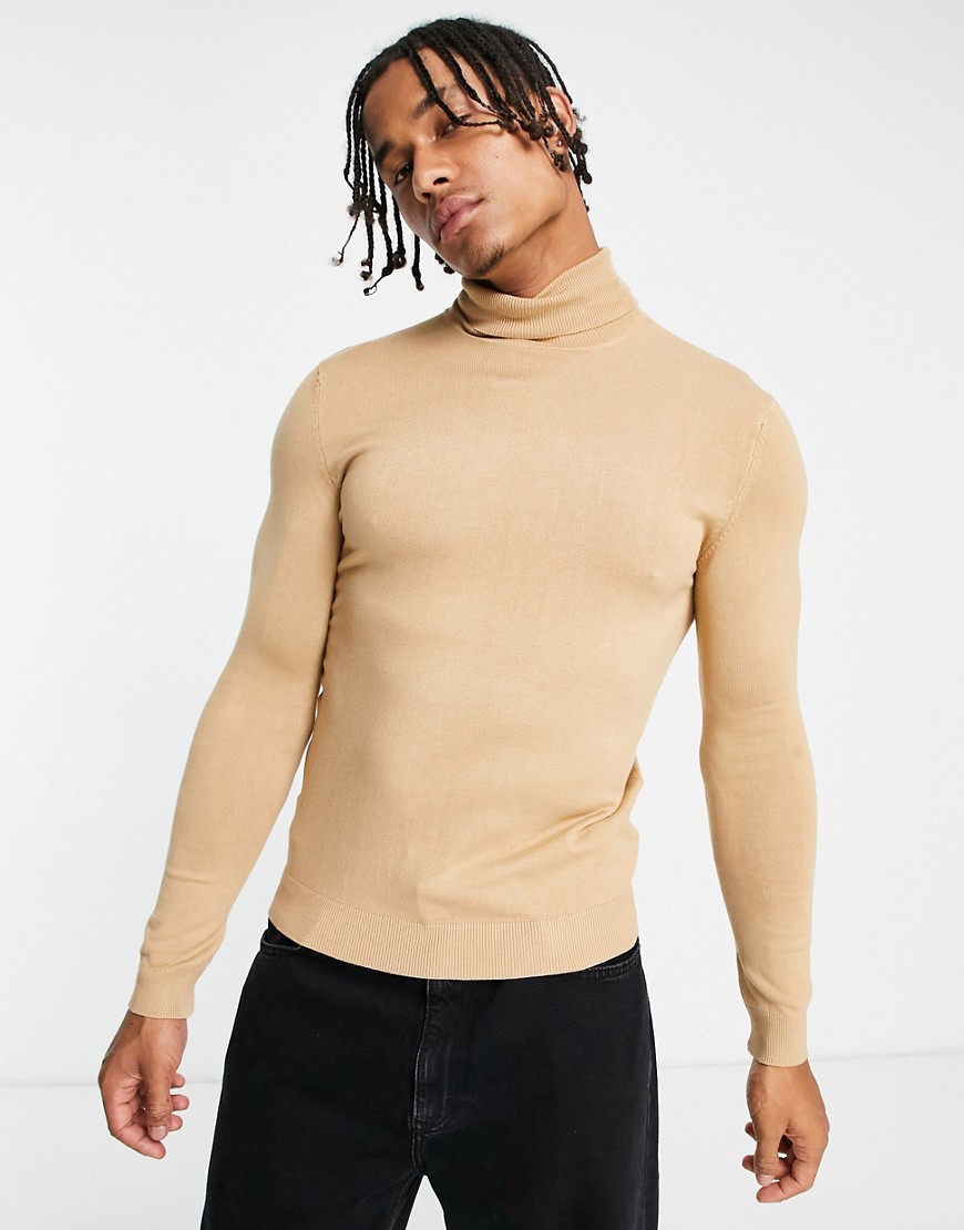 Bershka fine knit sweater in camel-Neutral