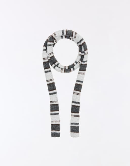 Bershka Fine stripe knit scarf in dark grey, 2 of 3