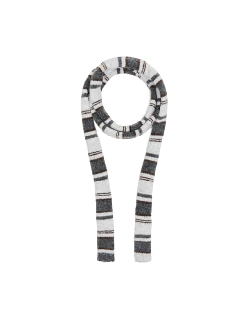 Bershka Fine stripe knit scarf in dark grey, 3 of 3