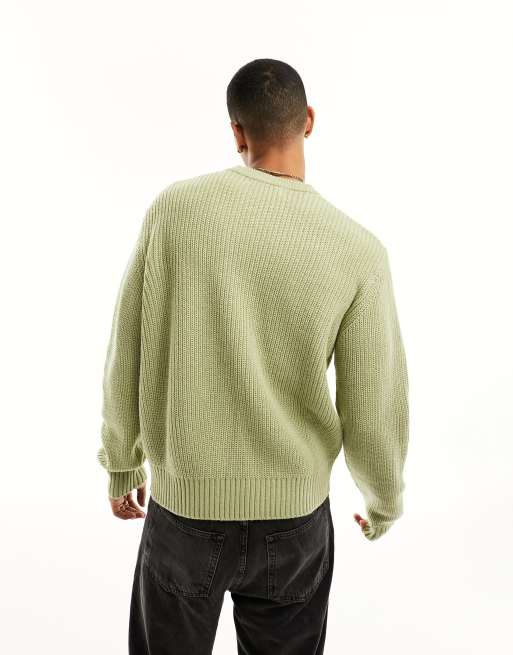 Bershka fisherman crew sweater in green | ASOS