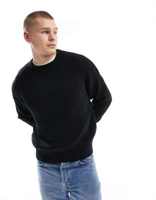 Bershka Bershka fisherman ribbed jumper in black