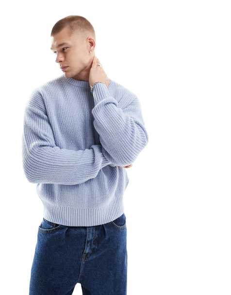 Bershka fisherman ribbed jumper in blue - view 1