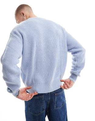 Bershka fisherman ribbed sweater in blue