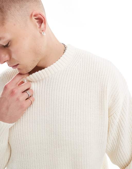 Bershka fisherman ribbed sweater in ecru