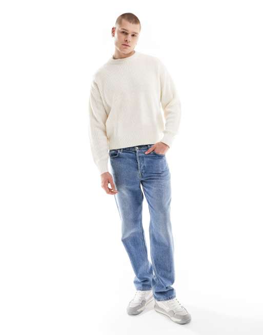 Bershka fisherman ribbed sweater in ecru