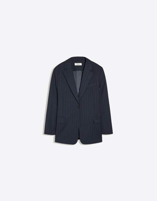 Bershka Fitted blazer with back buttons in blue, 5 of 5