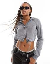 Nike mini swoosh oversized cropped online zip through hoodie in grey