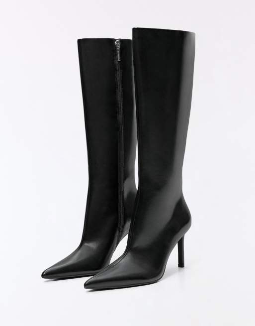 Bershka Fitted-shaft heeled boots in black, 4 of 7