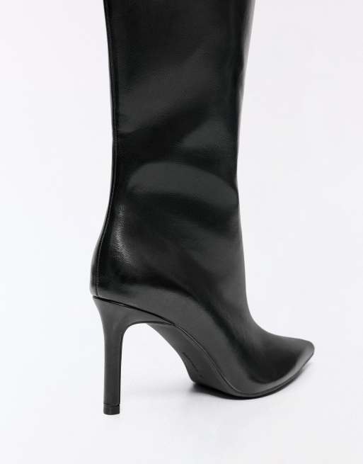 Bershka Fitted-shaft heeled boots in black, 6 of 7