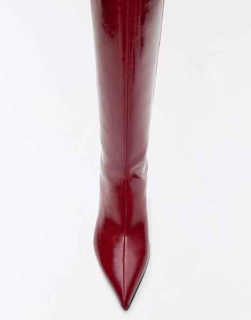 Bershka Fitted shaft heeled boots in red, 6 of 6