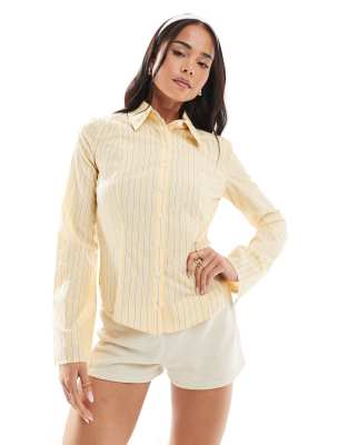 fitted shirt in butter stripe-Yellow