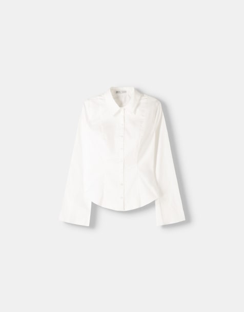 Bershka fitted shirt with flared sleeves in white - view 1