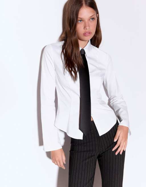 Bershka fitted shirt with flared sleeves in white
