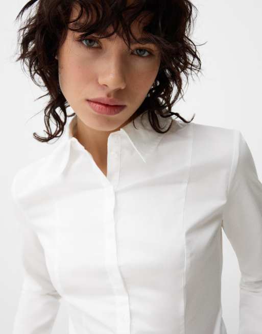 Bershka fitted shirt with flared sleeves in white