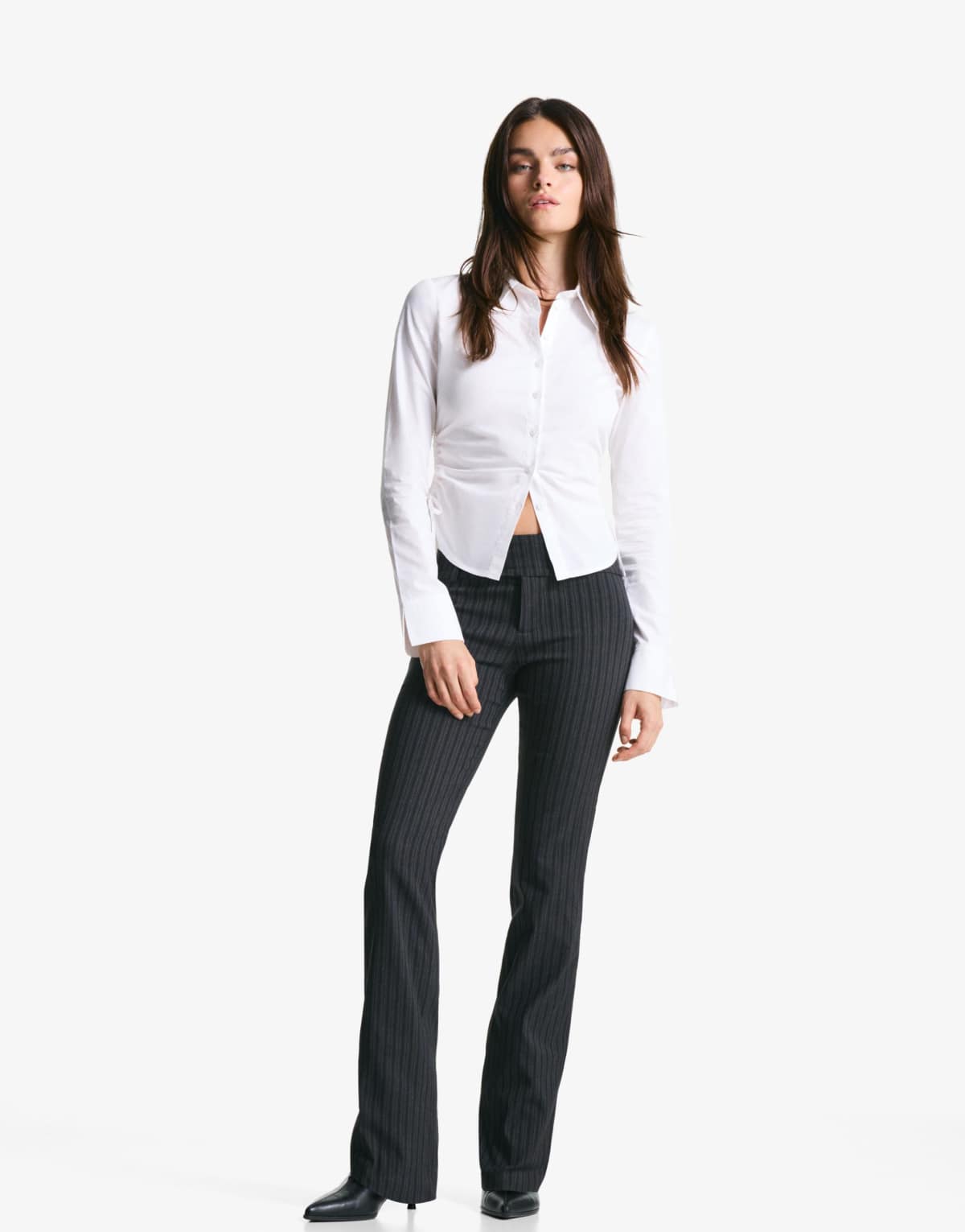 Bershka Fitted shirt with gathered side in white