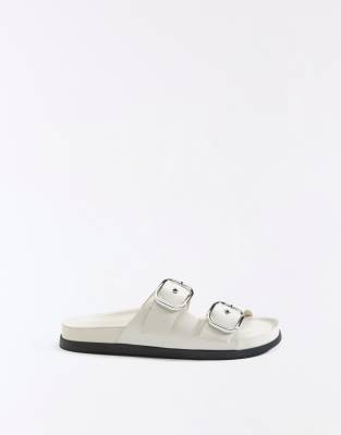 Flache Slider-Sandalen in Beige mit Schnallen-Neutral Neutral 39