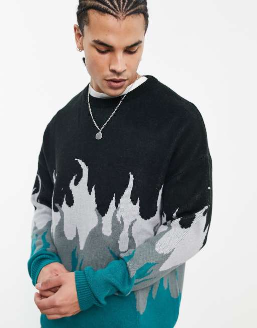 Bershka flame printed sweater in black ASOS