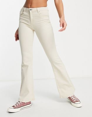 Bershka Flare Jeans In Ecru-white | ModeSens