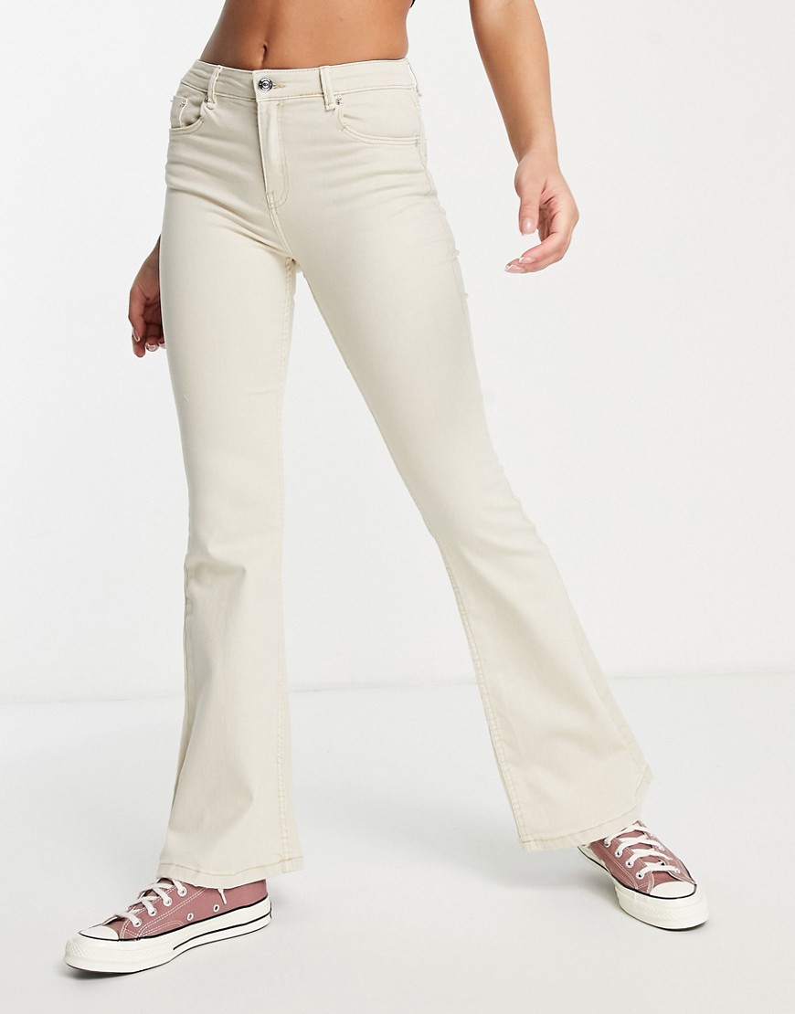 Bershka flare jeans in ecru-White