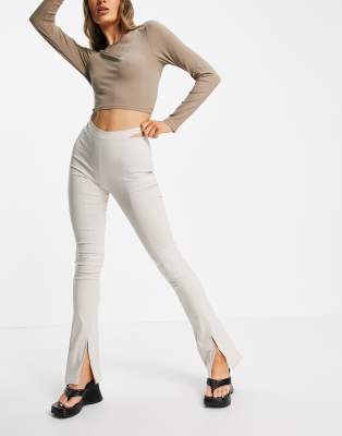 Bershka folded waistband flared pants in white