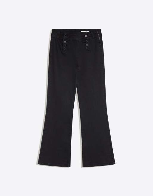 Bershka flared bukser med knapper i sort, 5 af 5