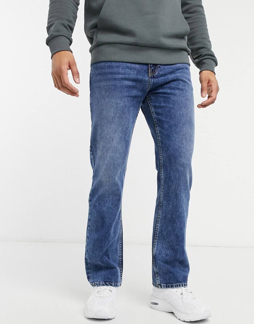 Bershka flared jeans in indigo blue