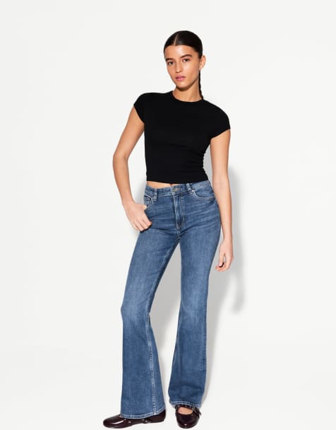 Bershka flared jeans in mid blue - view 1
