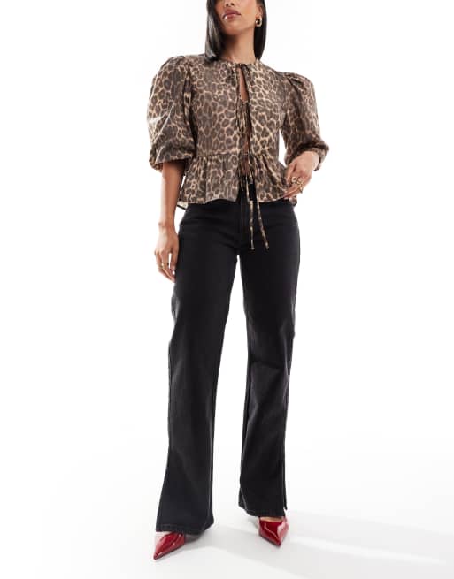 Bershka - Flared jeans met split in de zoom in zwart