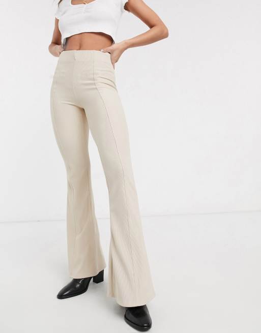 Bershka Flared Pants With Seam Detail In Beige Asos