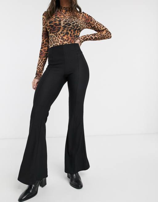 Bershka flared pants with seam detail in black