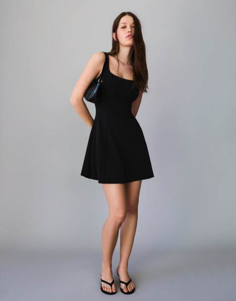 Bershka Flared skirt dress in black