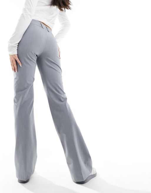 Bershka Folded Waistband Flared Trousers in White