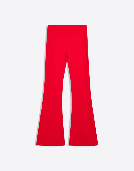 Bershka Flared technical fabric trousers in red, 5 of 5