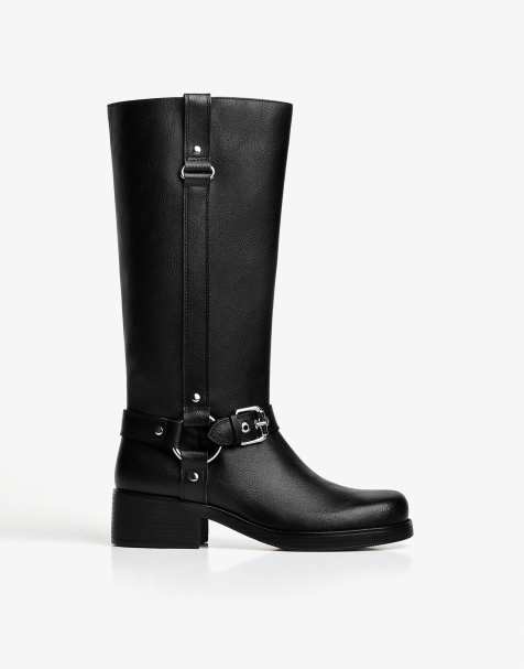Bershka Flat biker boots in black - view 1