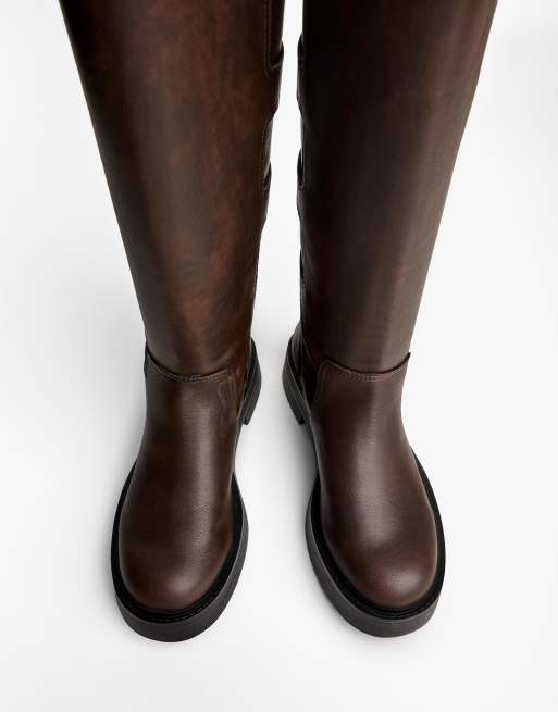 Bershka Flat boots with buckles in brown ASOS