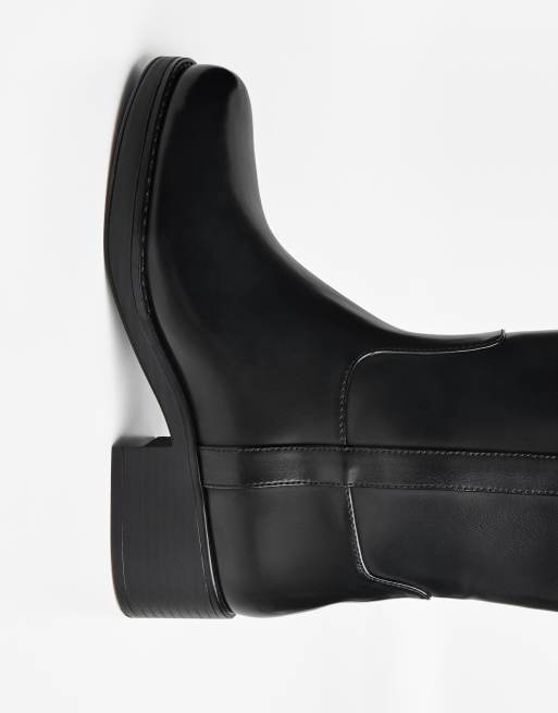 Bershka Flat knee-high boots in black